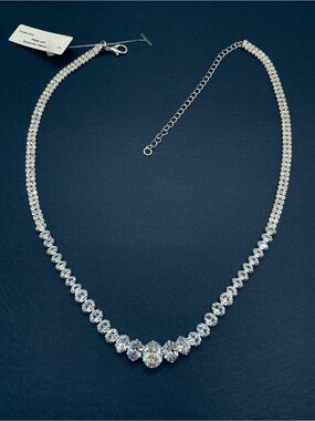 Swarovski Crystal Elements White Oval Cut Crystal Tennis Necklace Bridal